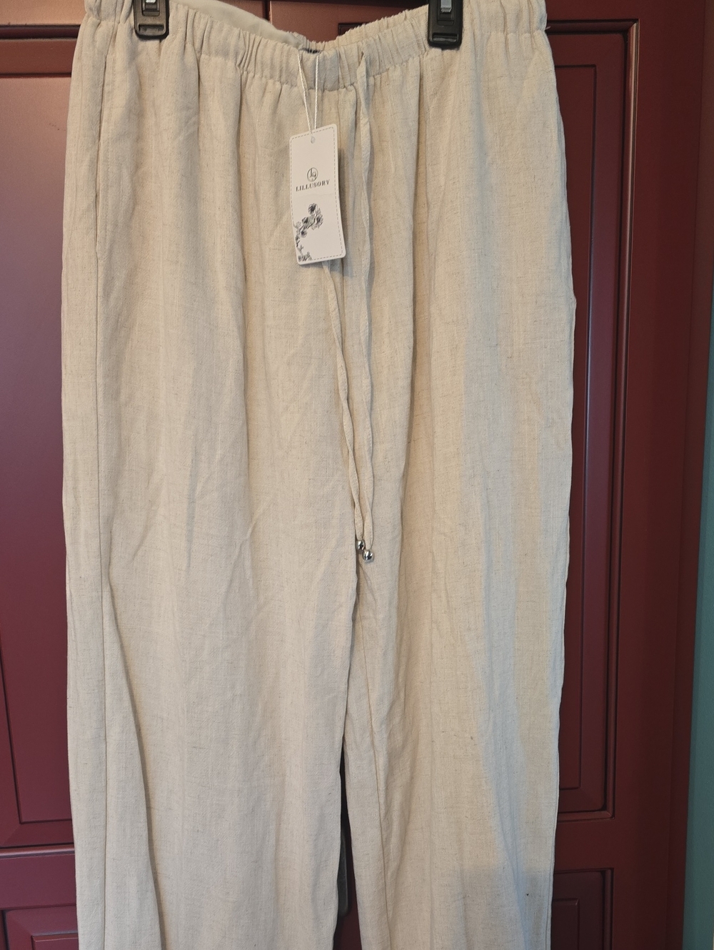 New With Tags Beige Linen Blend Drawstring Pants - Beige